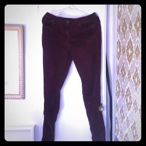 Wine Colored Velvet Skinny Leg Pants